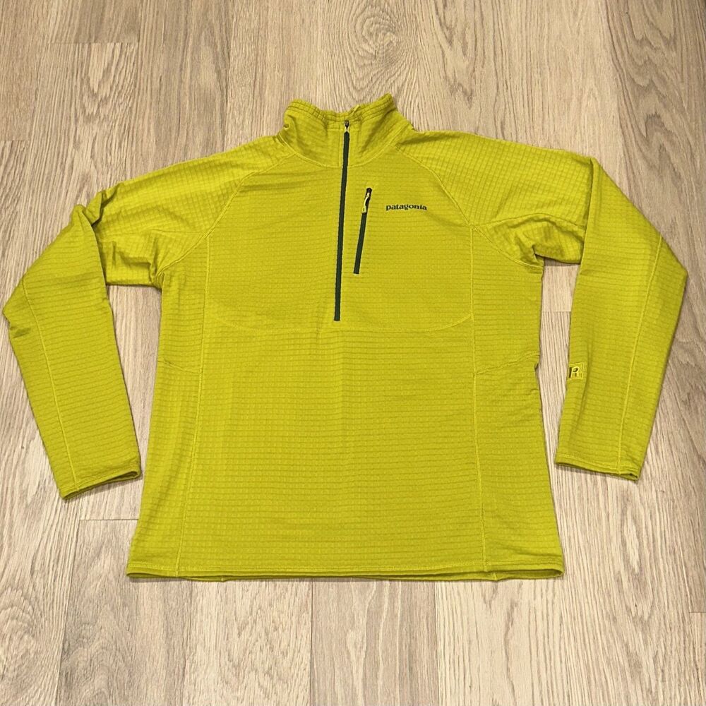 Patagonia Mens R1 Pullover 1/2 Zip Fluid Green Neon Jacket Lightweight Sz Large